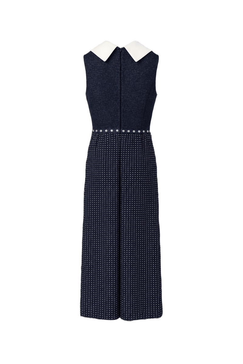 1960s Navy Blue Polyester Blend Dress - Back View