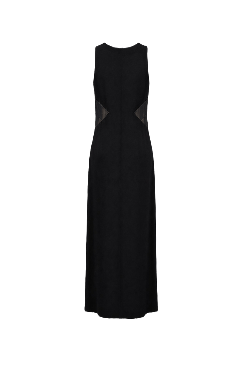 1960s Black Polyester Blend Maxi Dress - Back View
