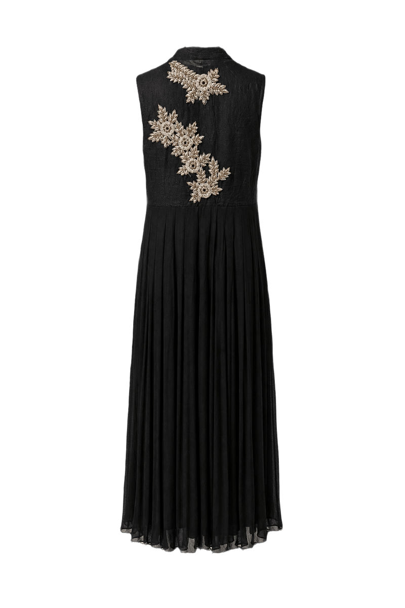 1970s Black Polyester Blend Maxi Dress - Back View