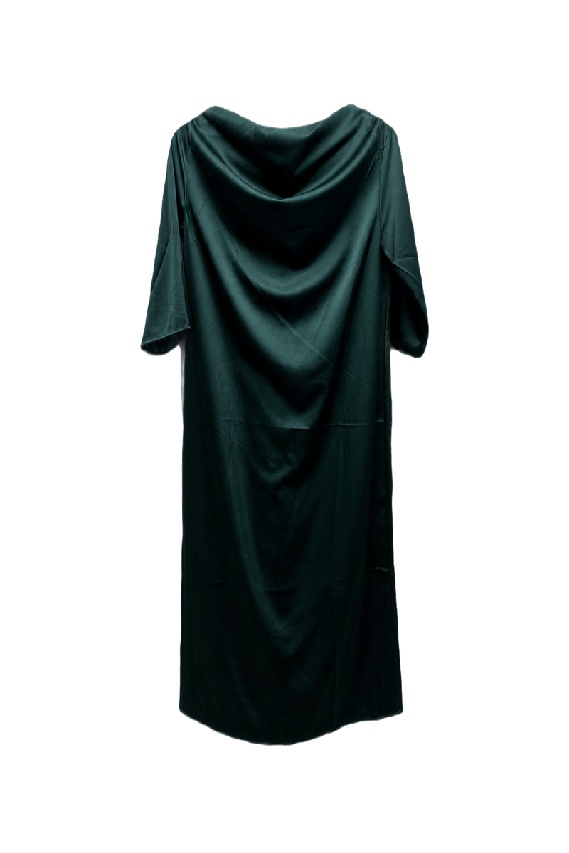 1990s Emerald Green Polyester Blend Midi Dress - Back View