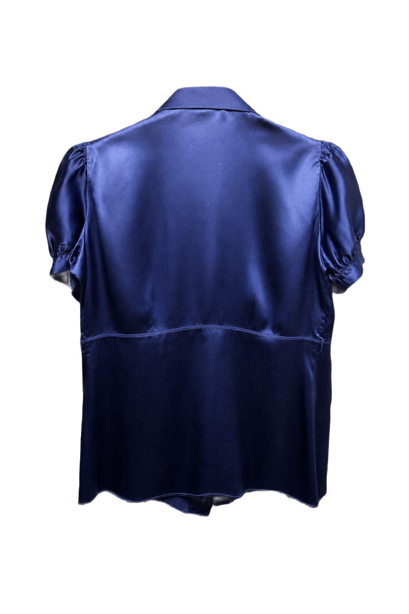 1940s Sapphire Blue Silk Blouse - Back View