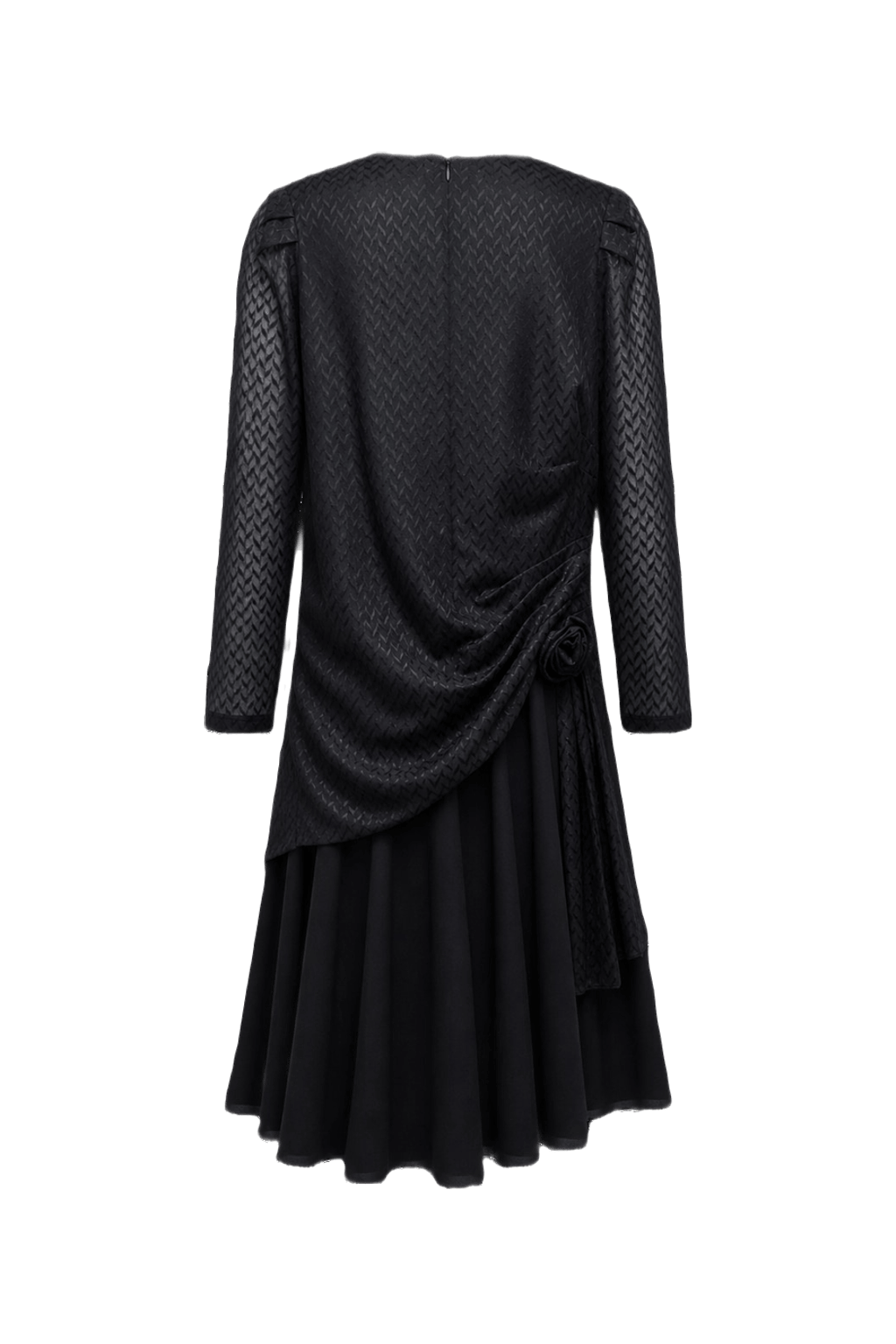 1980s Black Polyester Blend Dress - Back View