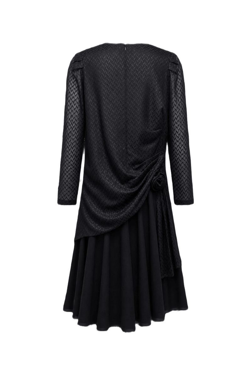 1980s Black Polyester Blend Dress - Back View