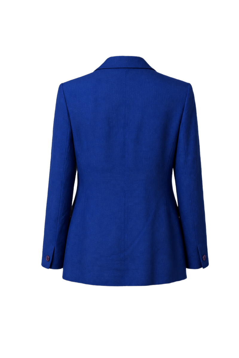 1980s Royal Blue Wool Blend Blazer - Back View