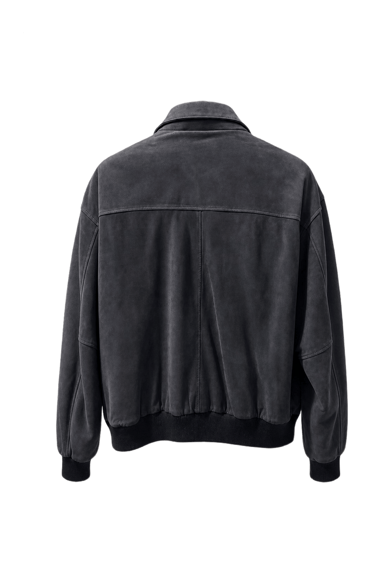 1980s Dark Blue Leather Jacket - Back View