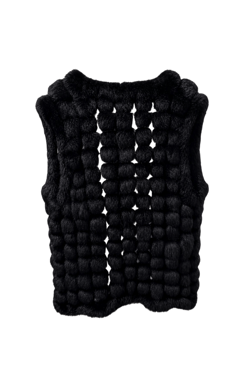 1980s Black Fur Vest - Back View