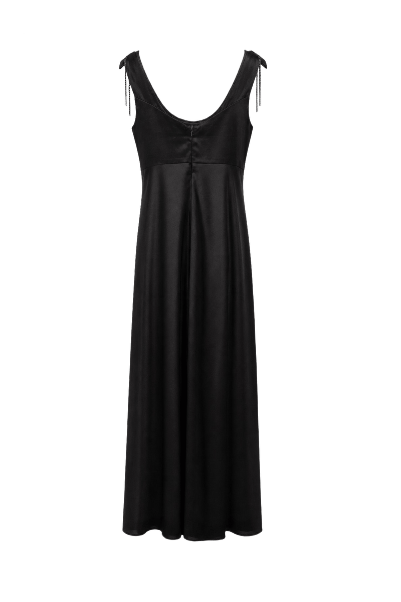 1990s Black Satin Gown - Back View