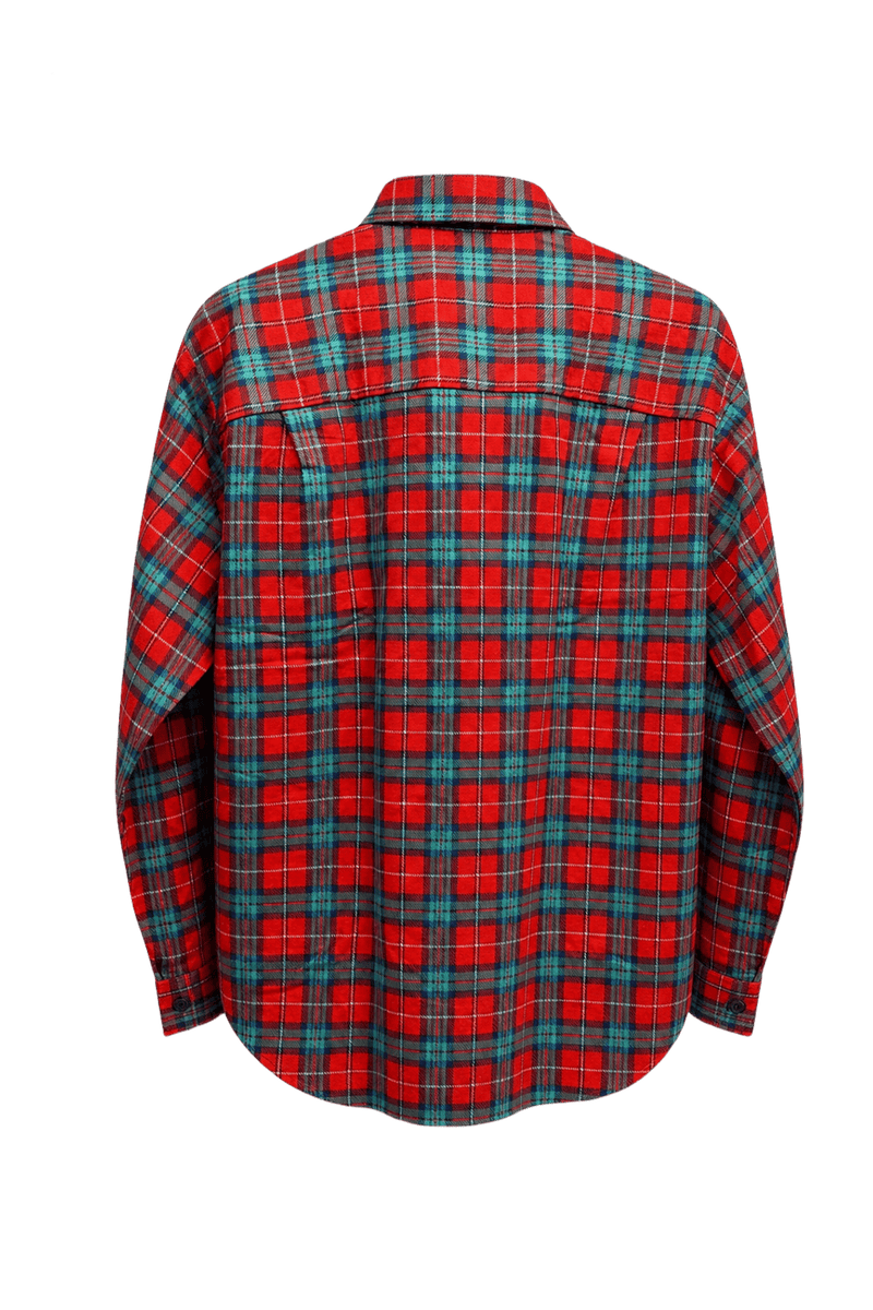 1970s Red Cotton Blend Flannel Shirt - Back View