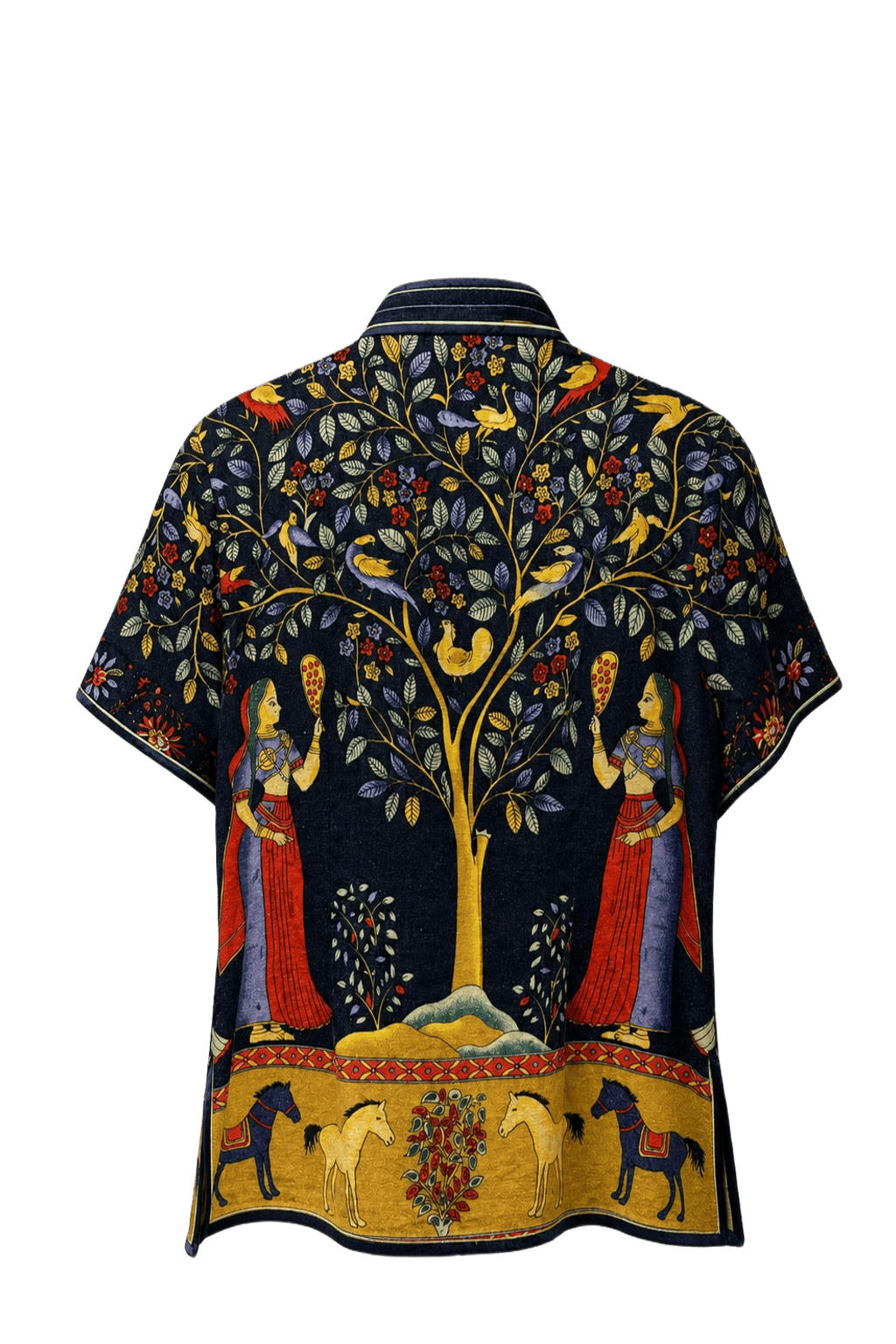 1970s Navy Blue Cotton Blend Blouse - Back View