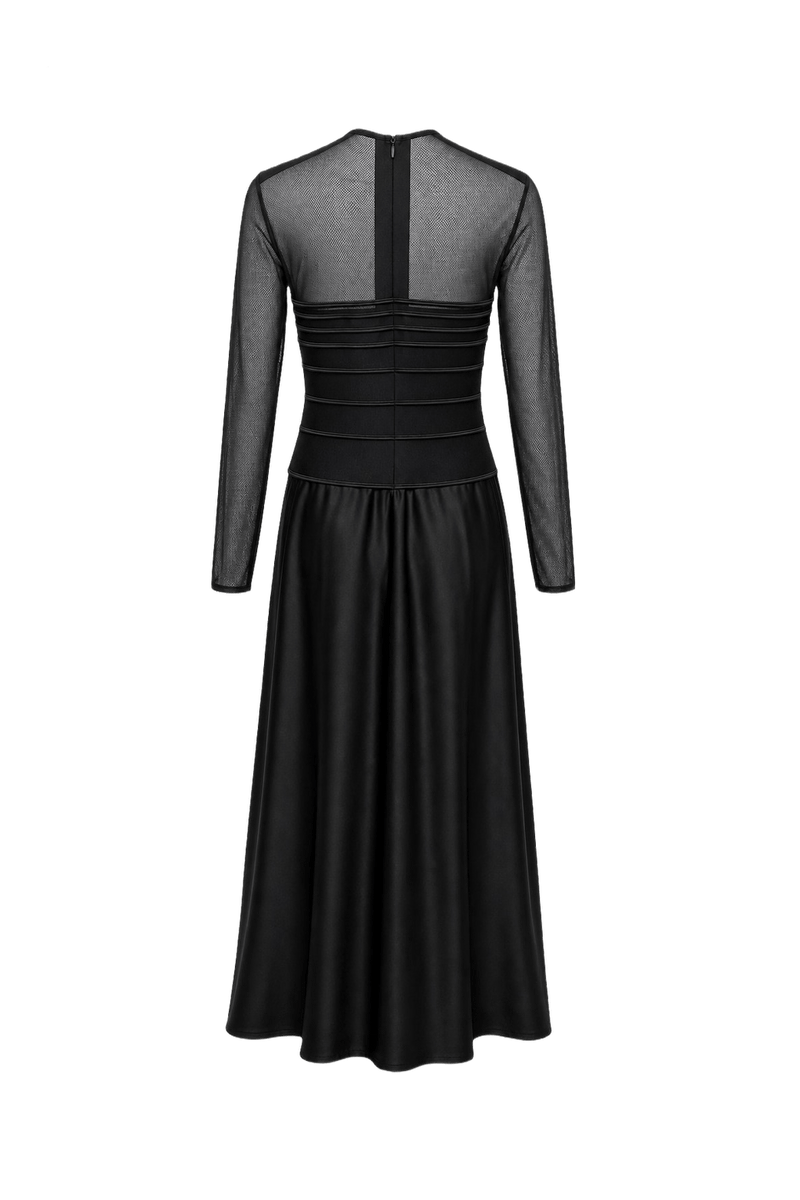 1990s Black Polyester Blend Dress - Back View