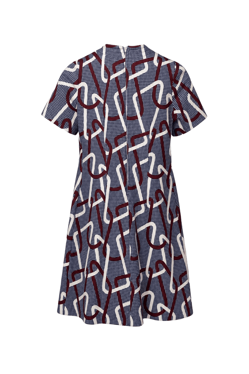 1960s Navy Blue Polyester Shift Dress - Back View
