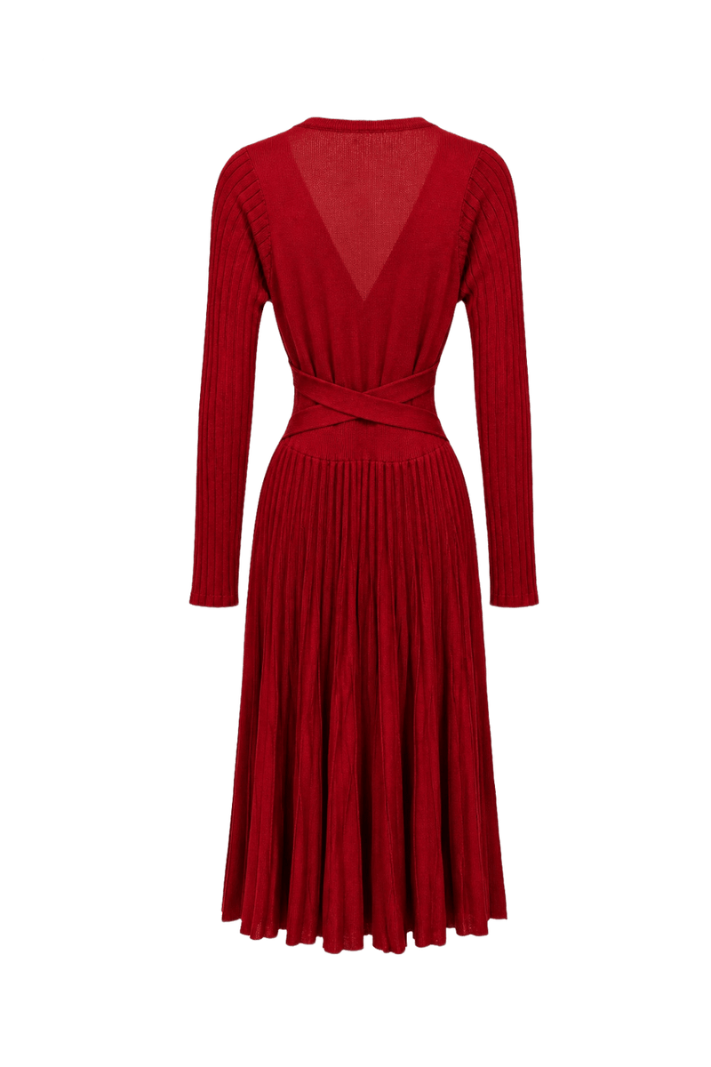 1990s Red Knit Wrap Dress - Back View