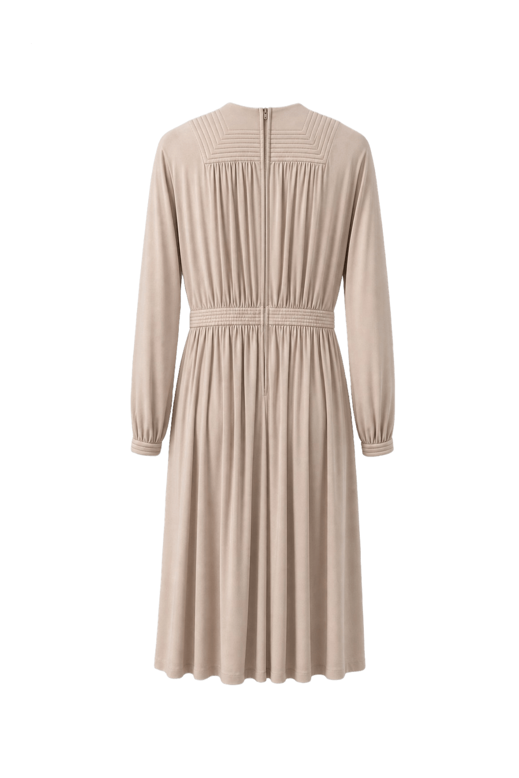 1970s Cream Polyester Blend Midi Dress - Back View