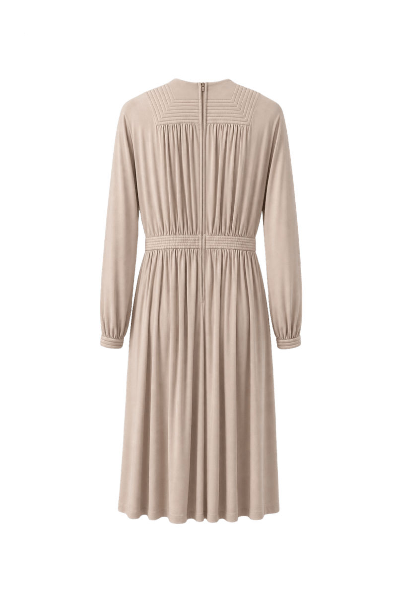 1970s Cream Polyester Blend Midi Dress - Back View