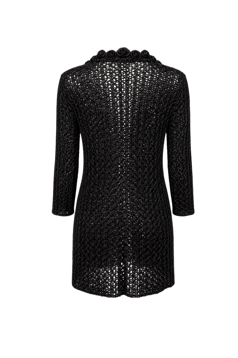 1980s Black Knit Cardigan - Back View
