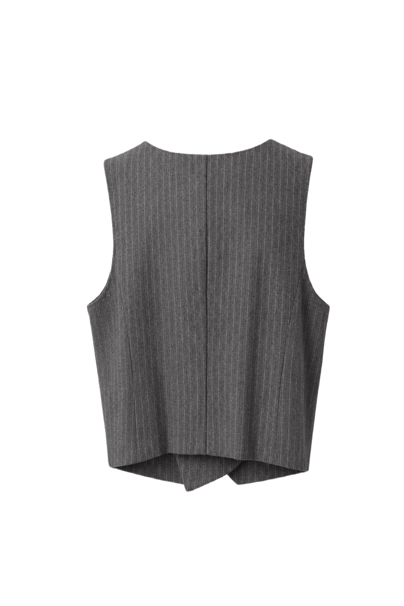 1970s Charcoal Grey Wool Blend Vest - Back View