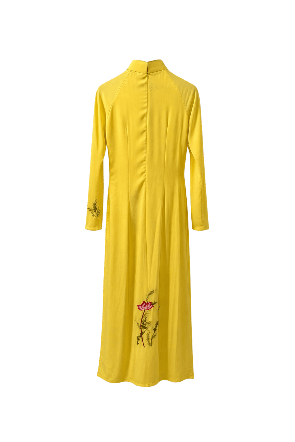 1970s Bright Yellow Silk Maxi Dress - Back View