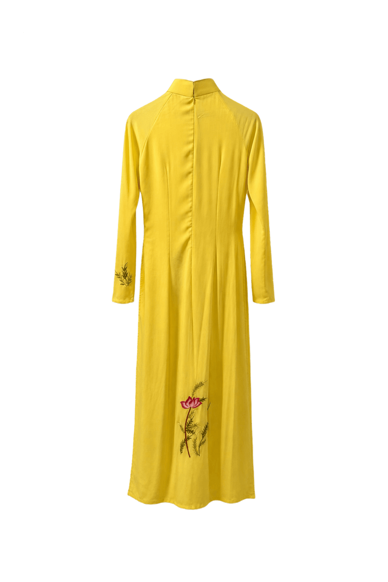 1970s Bright Yellow Silk Maxi Dress - Back View