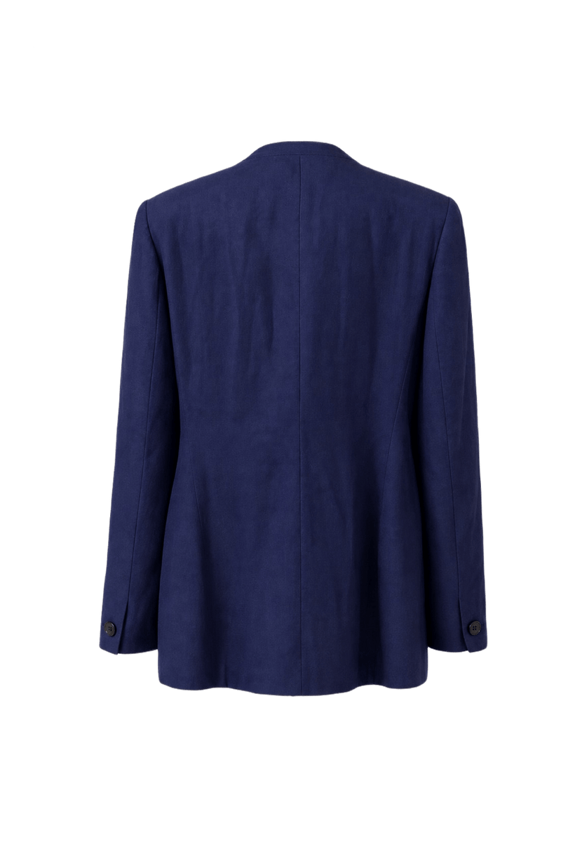 1980s Navy Blue Wool Blend Blazer - Back View