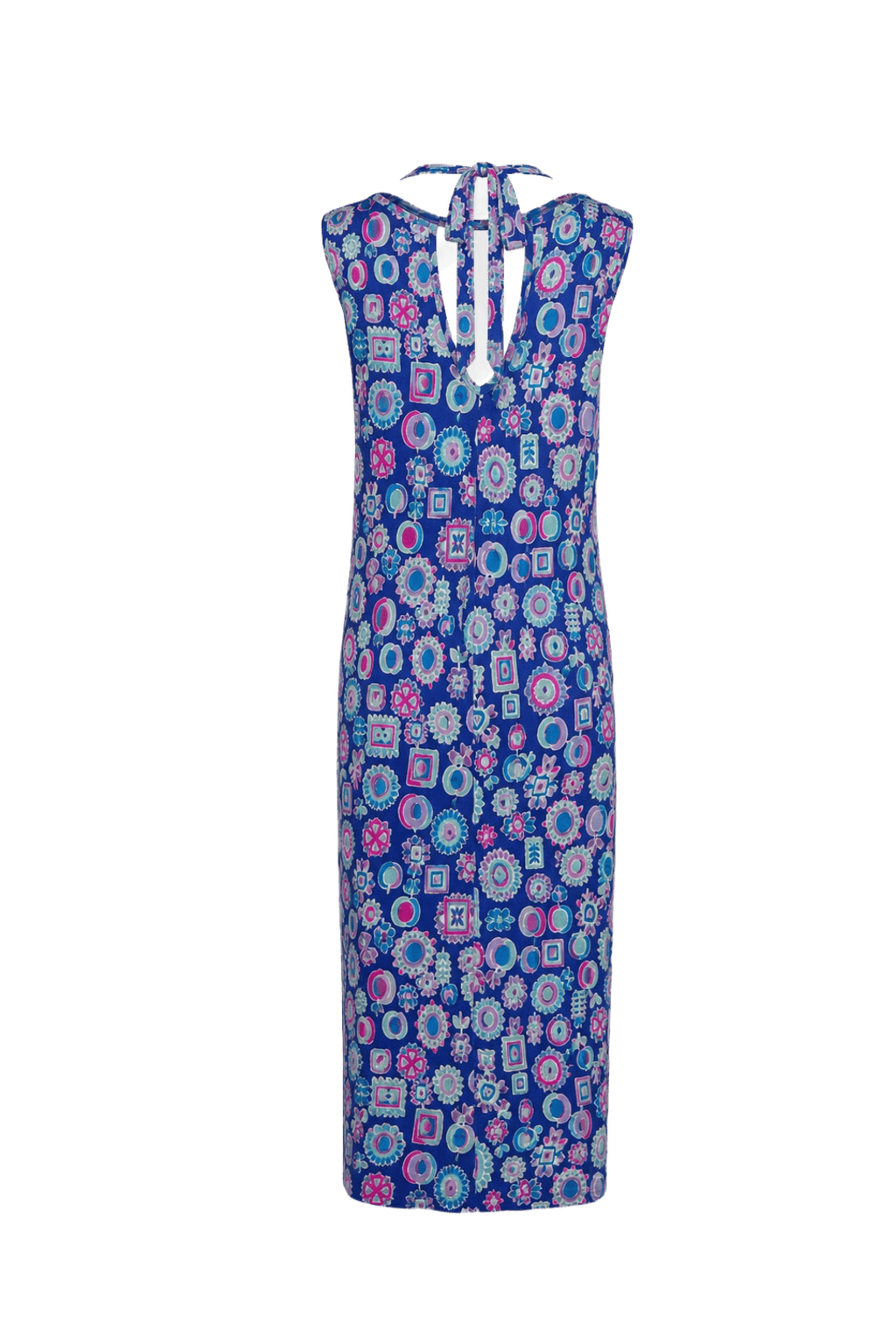 1970s Blue Polyester Maxi Dress - Back View
