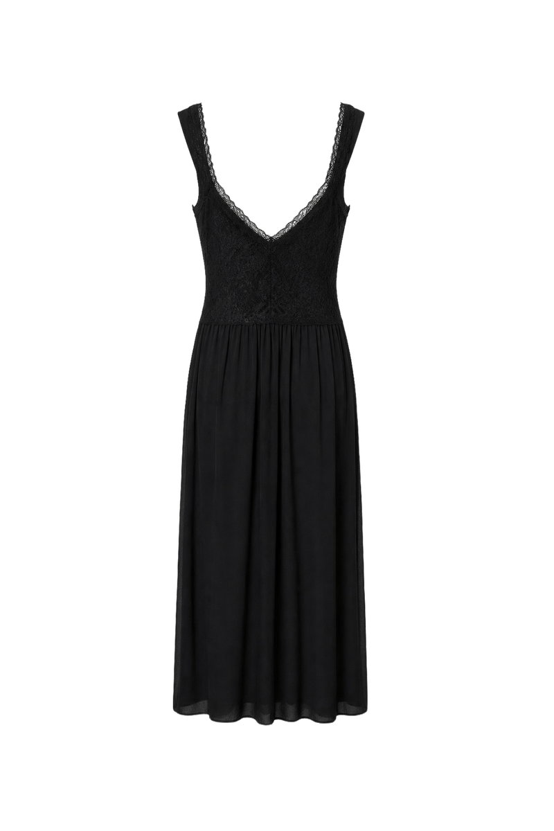 1970s Black Polyester Blend Midi Dress - Back View