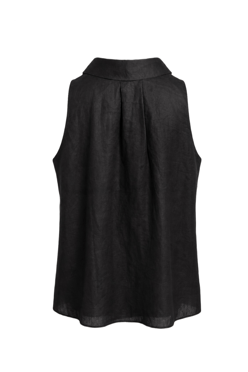 1980s Black Linen Blouse - Back View
