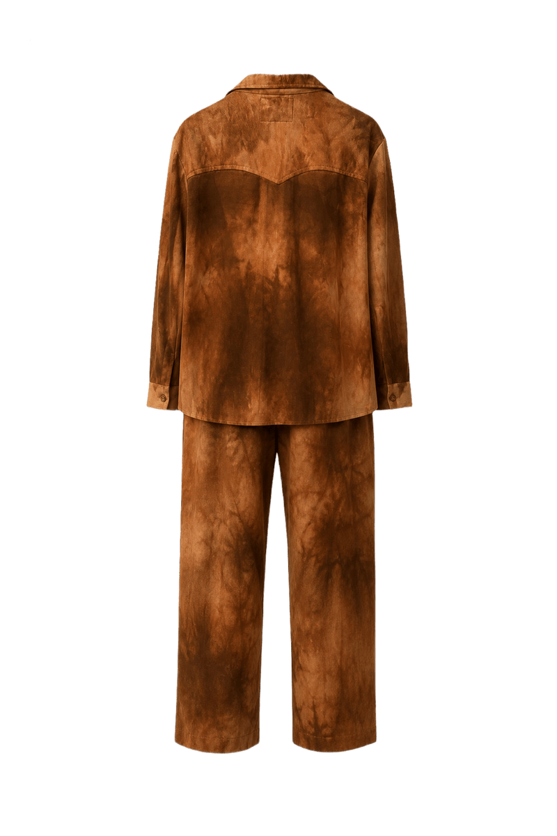 1970s Brown Tie-Dye Cotton Ensemble - Back View