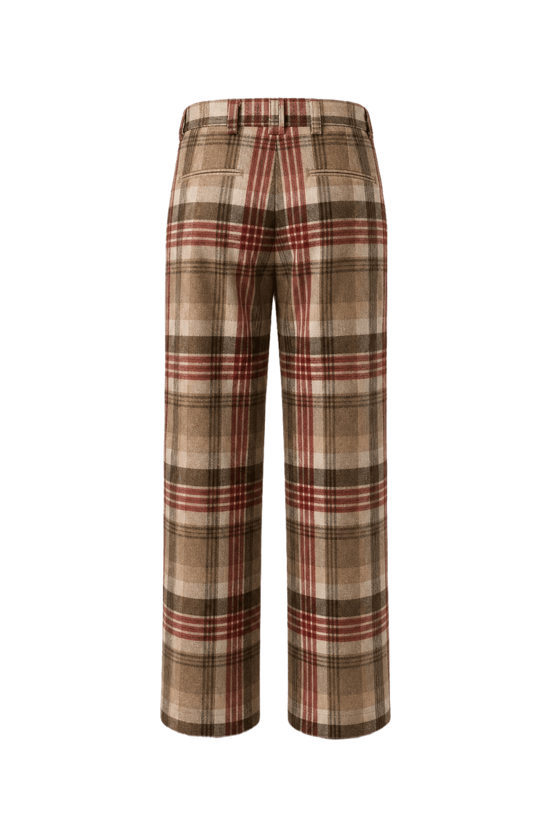 1960s Brown Plaid Wool Blend Trousers - Back View
