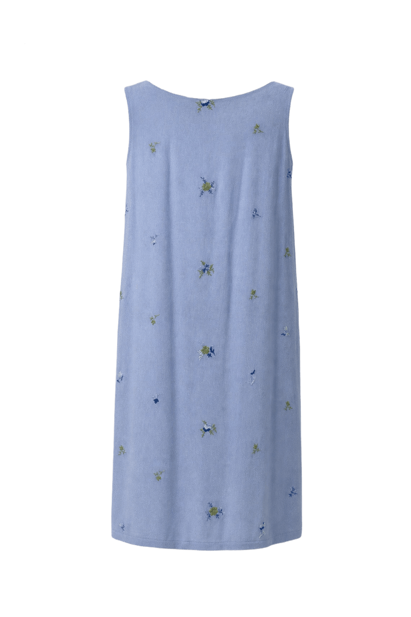 1970s Light Blue Cotton Blend Shift Dress - Back View