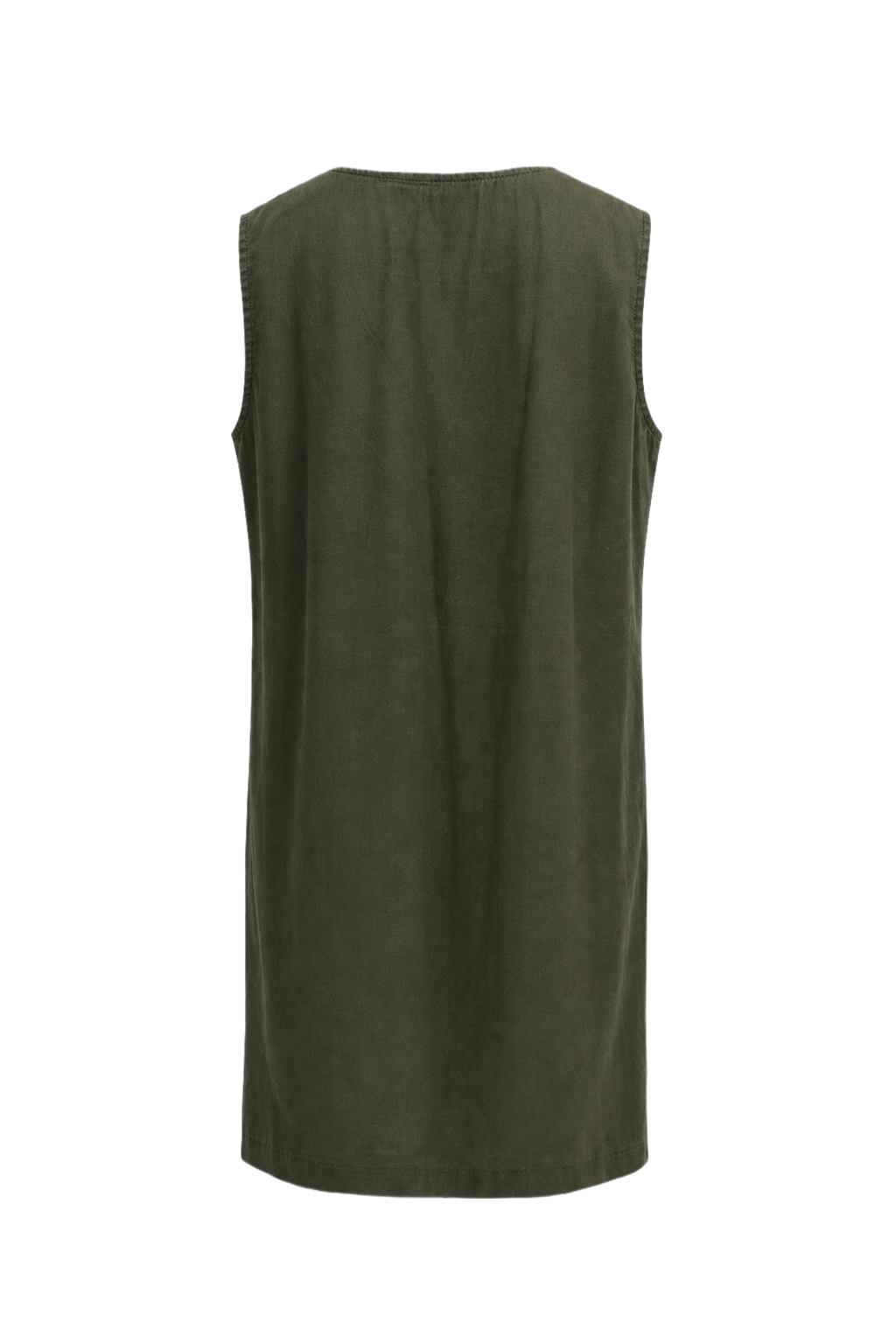 1970s Dark Olive Green Cotton Blend Shift Dress - Back View