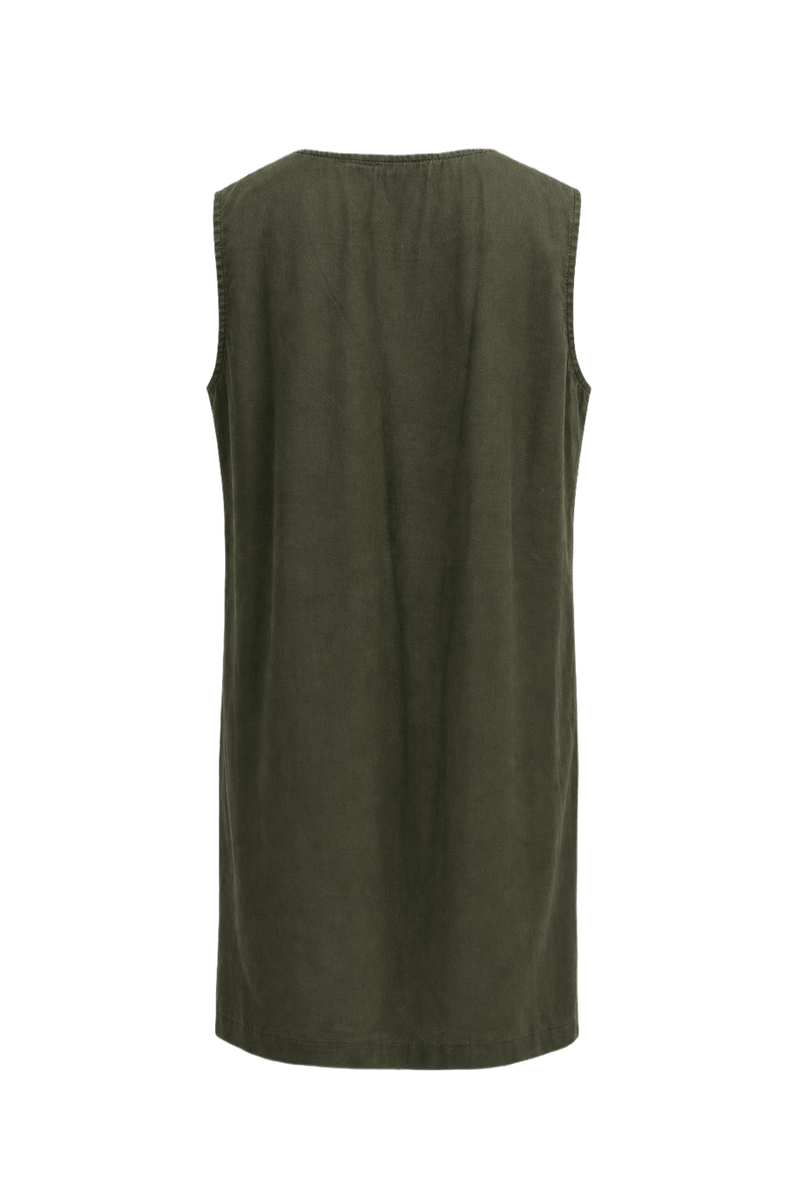 1970s Dark Olive Green Cotton Blend Shift Dress - Back View
