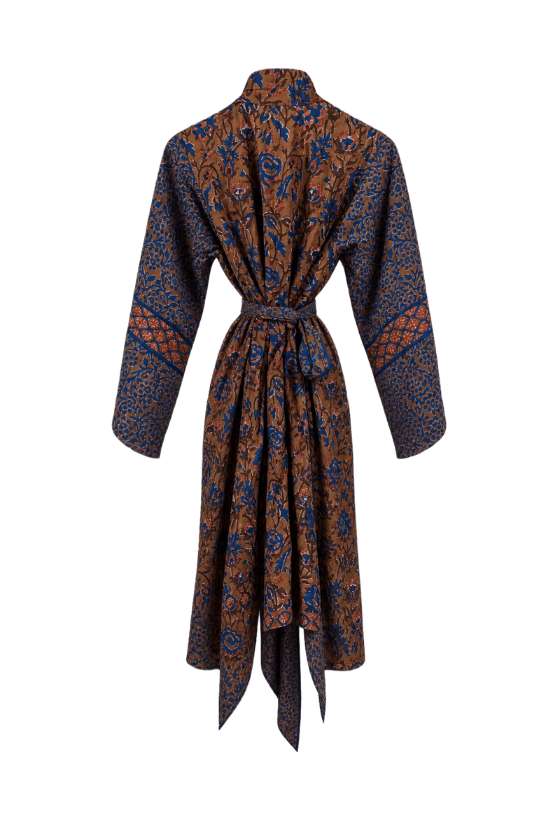 1970s Brown Cotton Blend Dress - Back View