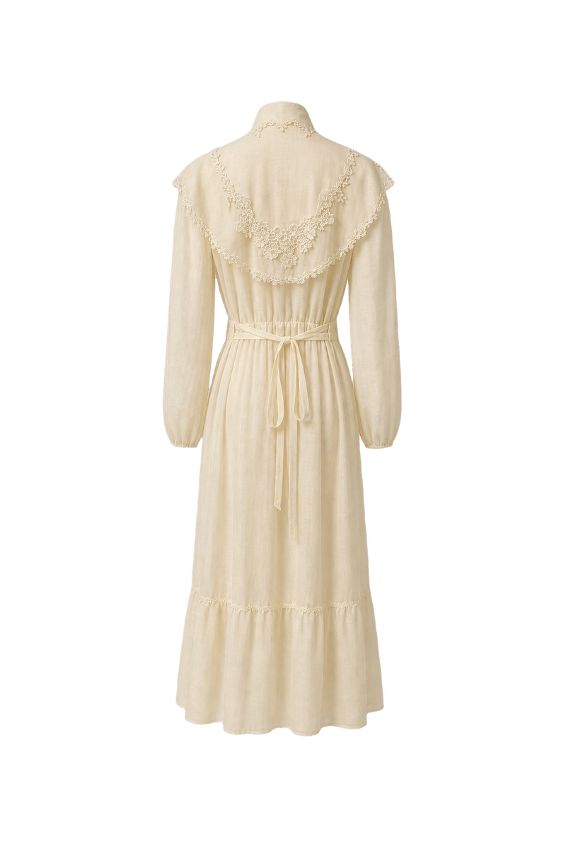 1970s Cream Cotton Blend Maxi Dress - Back View