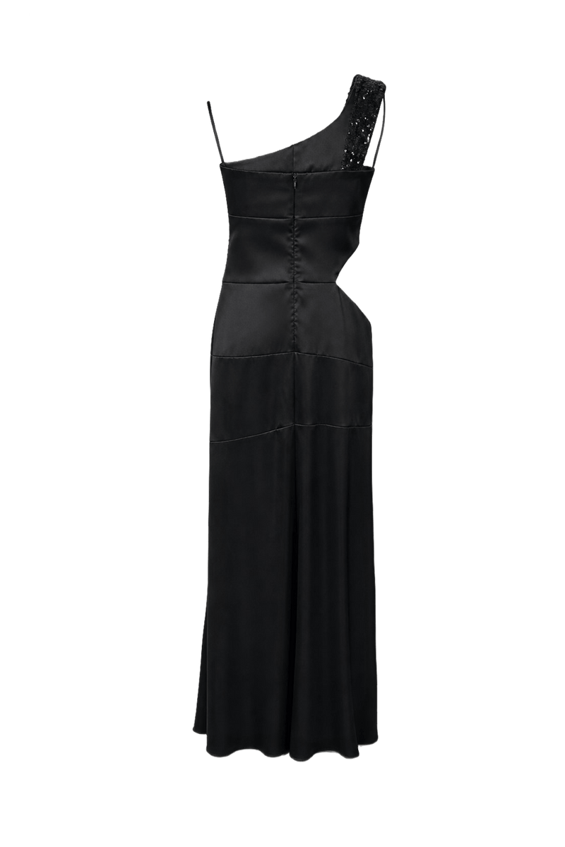 1990s Black Synthetic Blend Gown - Back View