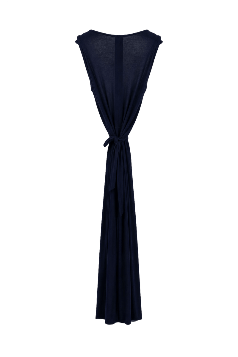 1990s Navy Cotton Blend Dress - Back View