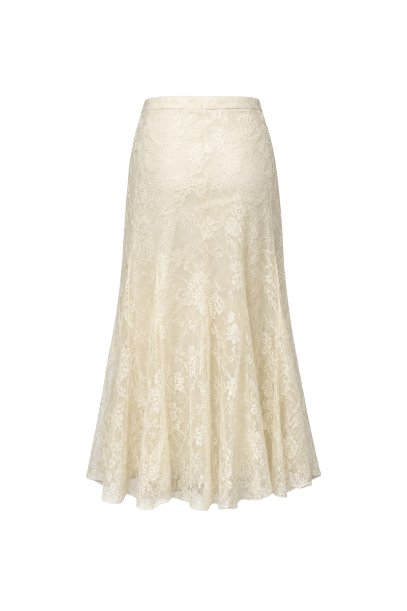 1980s Ivory Synthetic Blend Skirt - Back View