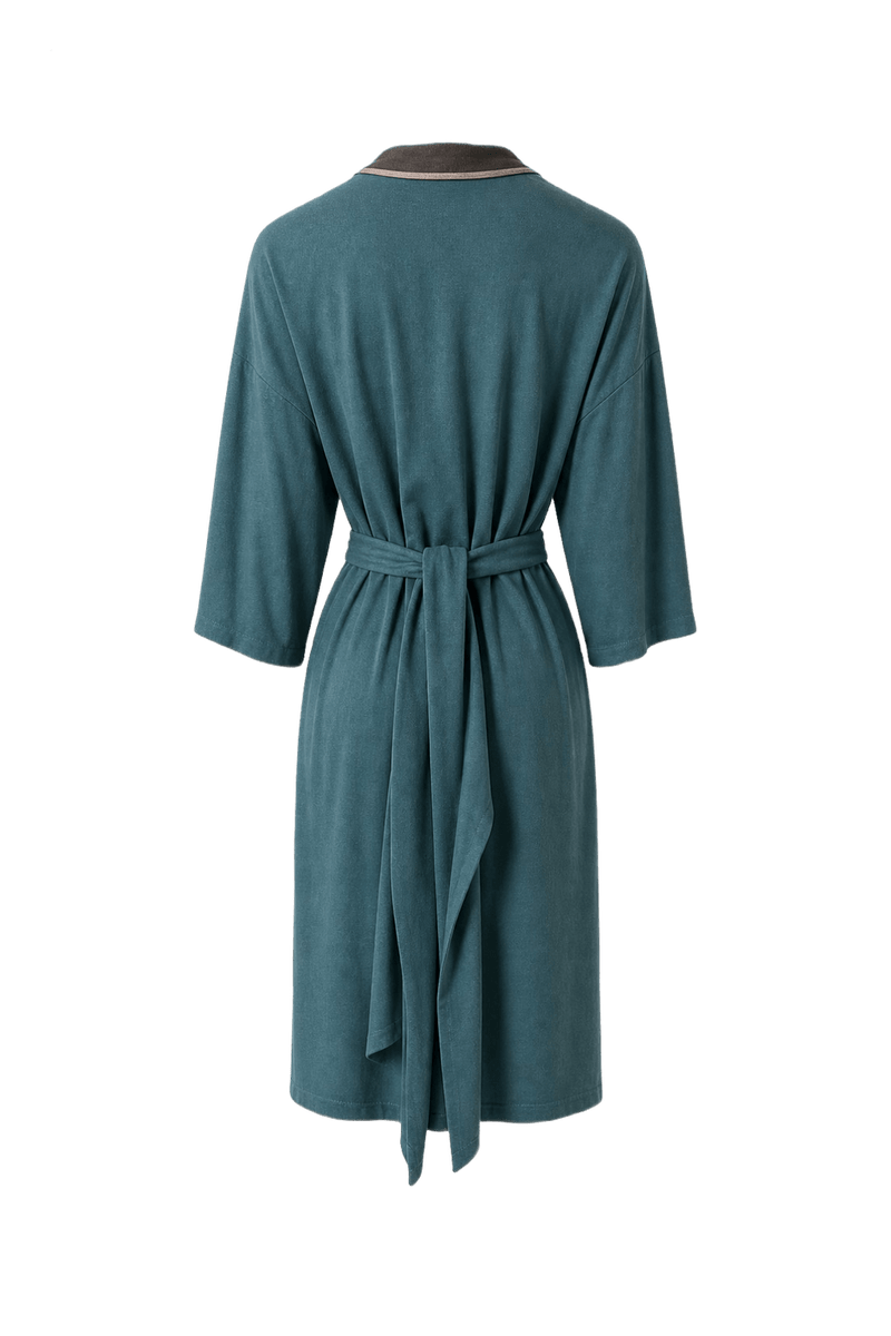 1990s Teal Cotton Blend Dress - Back View