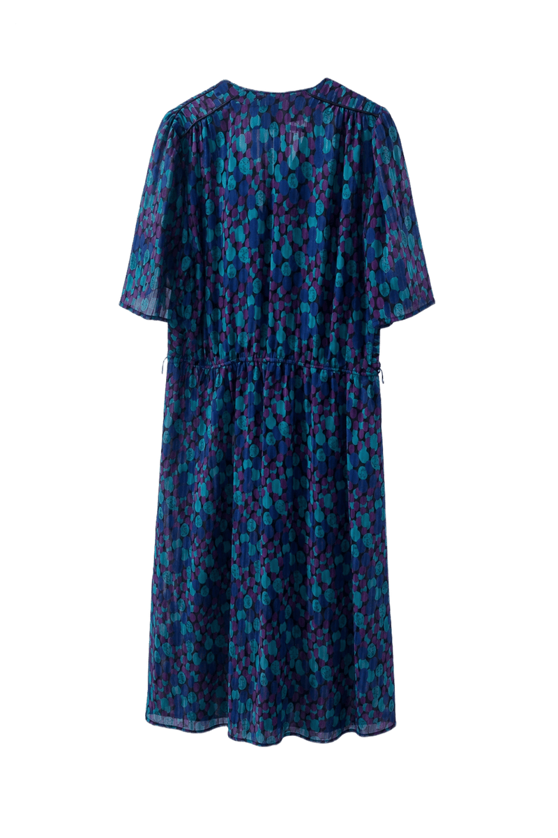 1970s Blue Synthetic Blend Dress - Back View
