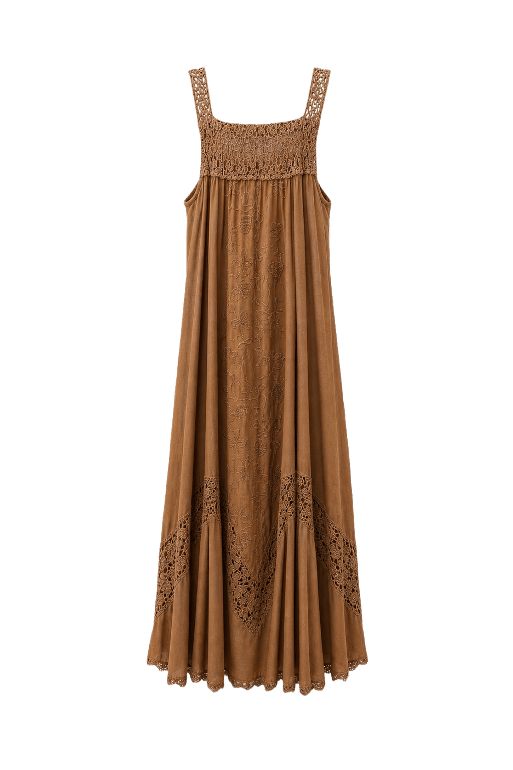 1970s Beige Cotton Blend Maxi Dress - Back View