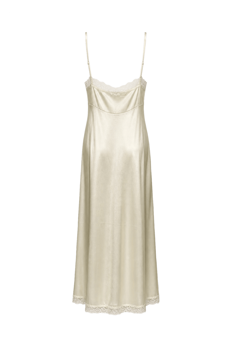 1960s Ivory Nylon Maxi Dress - Back View