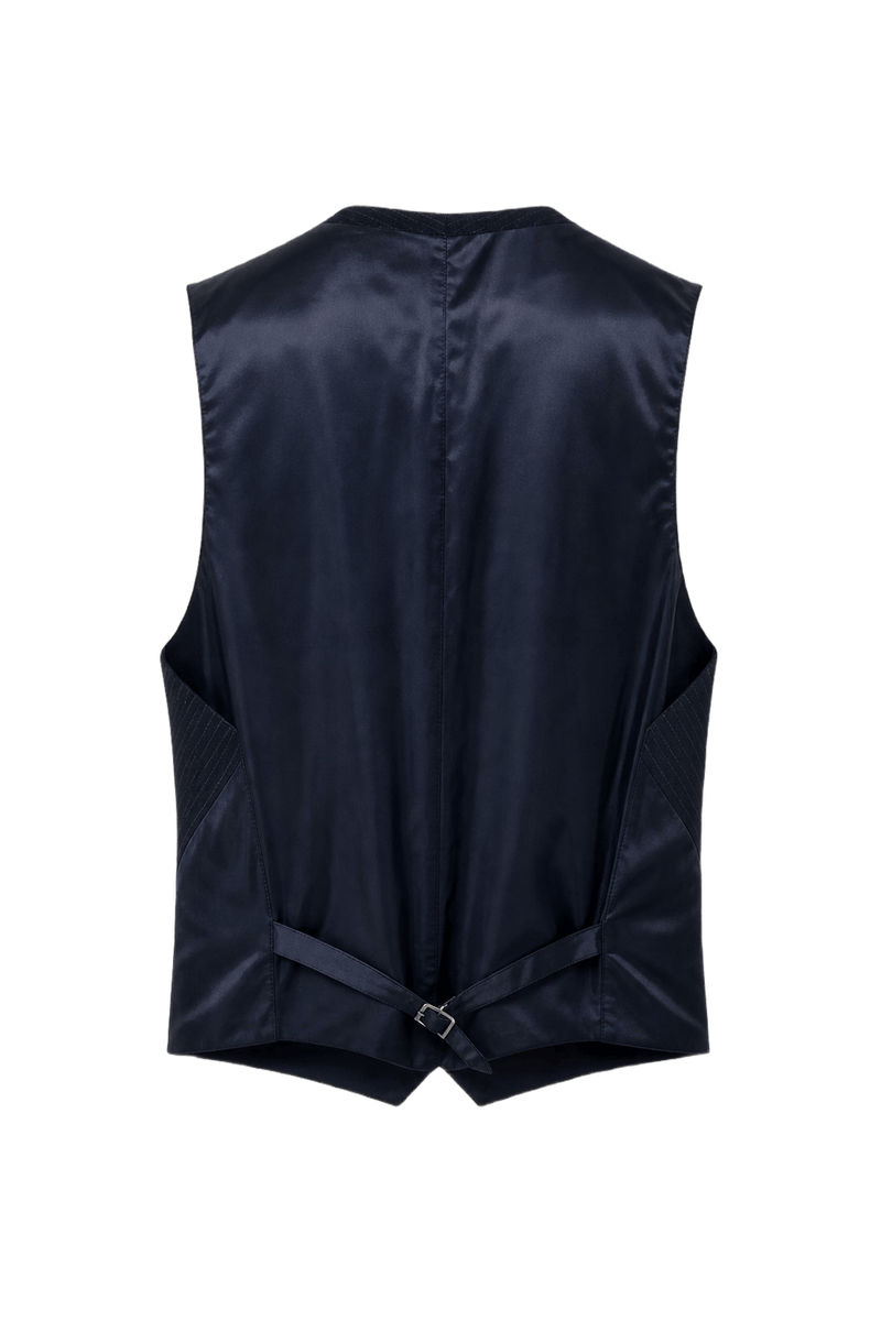 1970s Navy Blue Wool Blend Vest - Back View