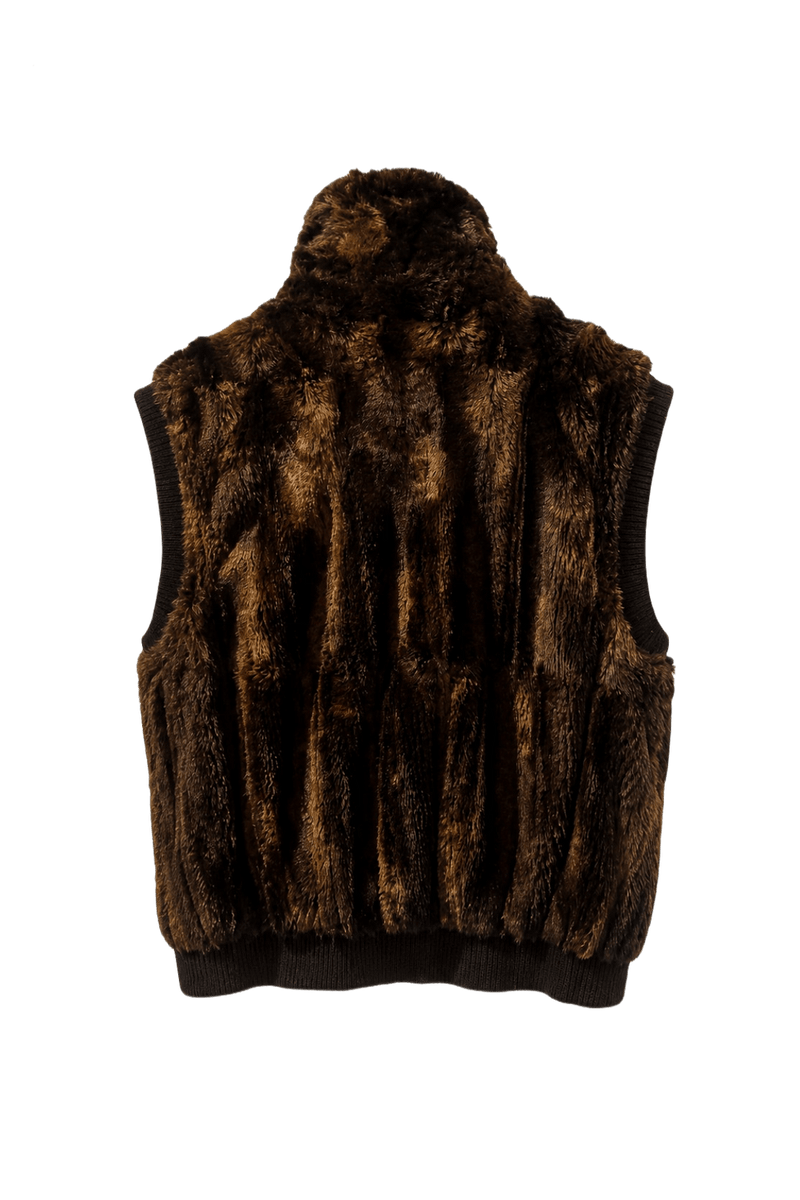 1990s Brown Faux Fur Vest - Back View