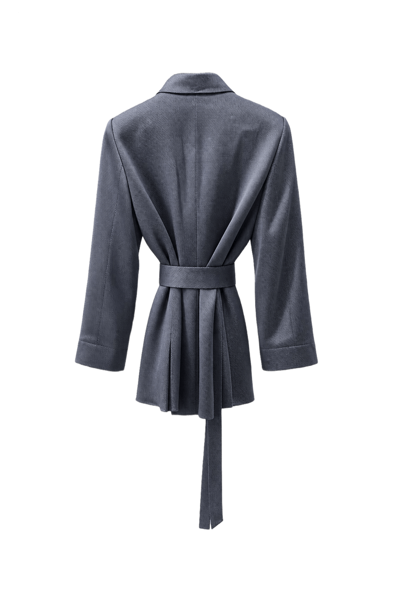 1990s Steel Blue Wool Blend Blazer - Back View