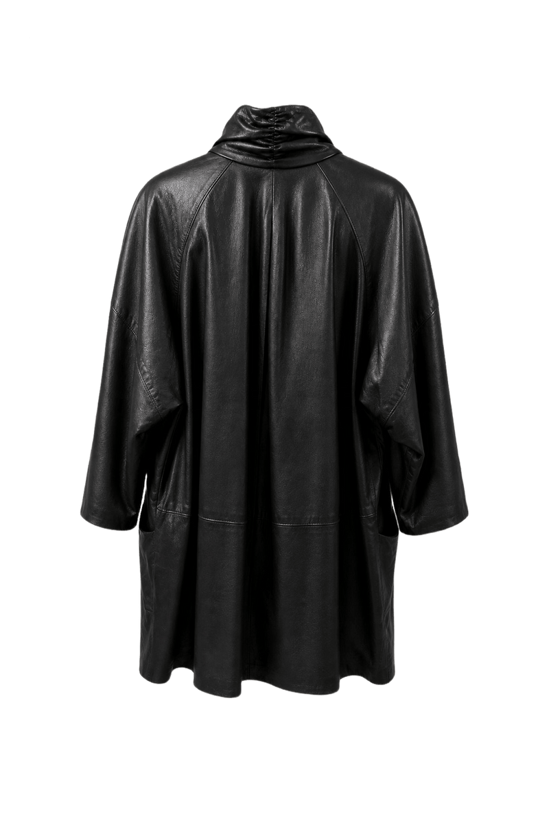 1980s Black Leather Coat - Back View