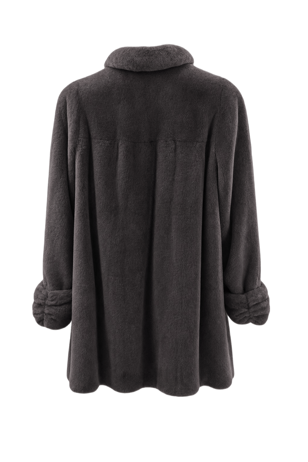 1980s Charcoal Grey Faux Fur Coat - Back View