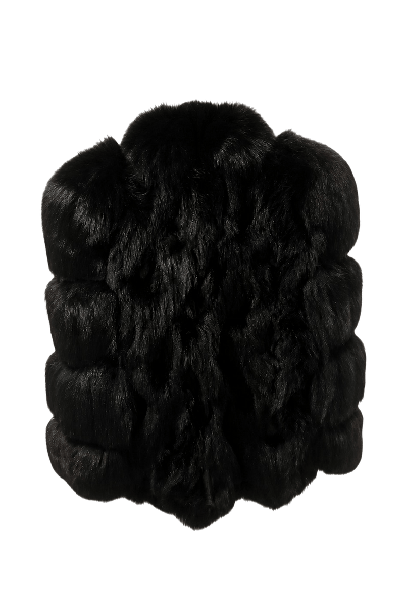 1990s Black Faux Fur Fur Coat - Back View