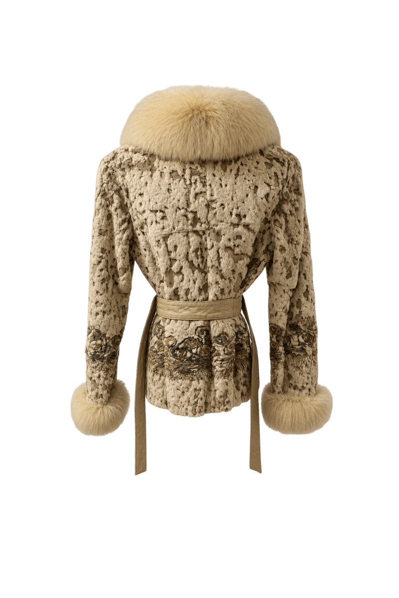 1980s Cream Faux Fur Coat - Back View