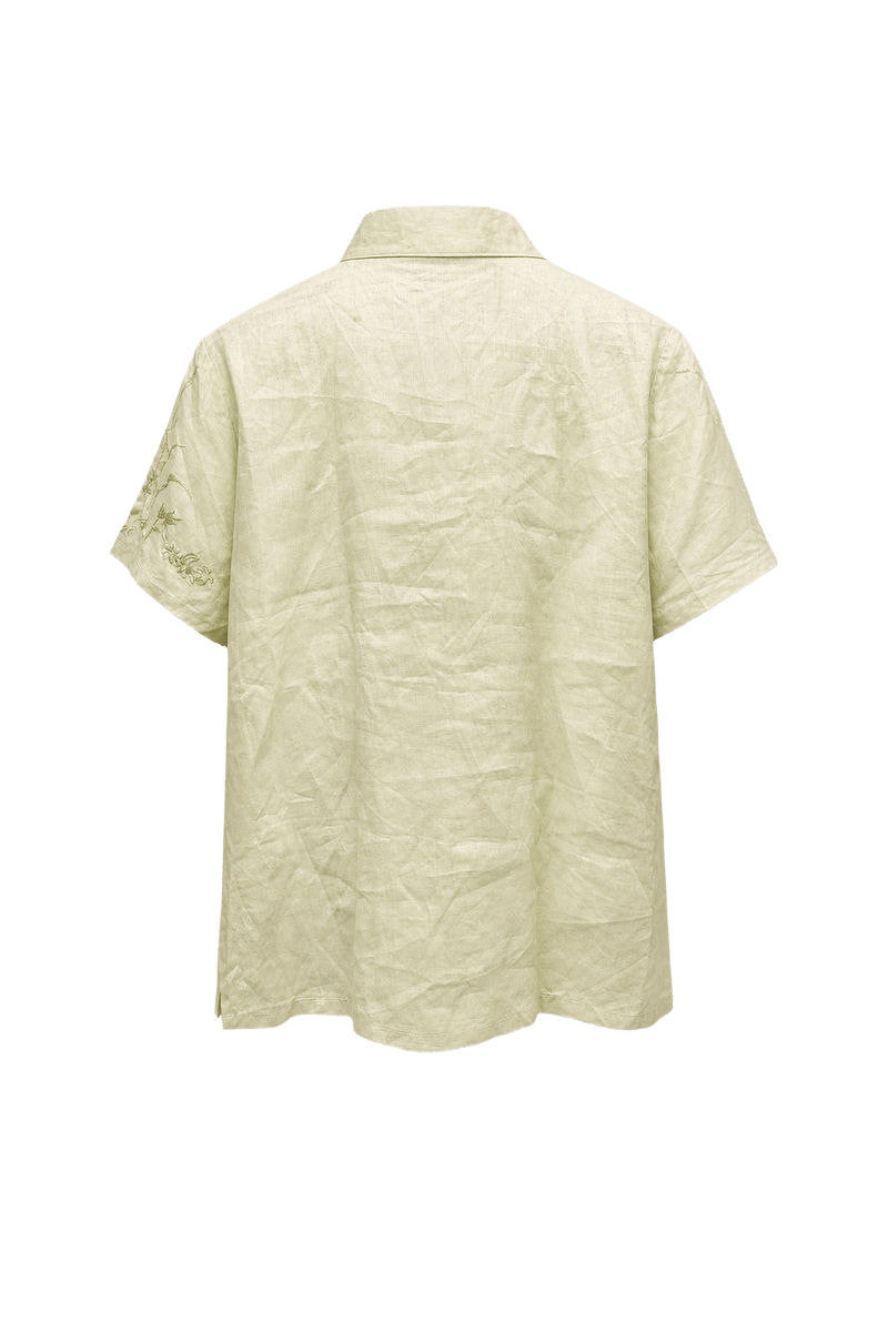1990s Light Green Linen Blend Blouse - Back View