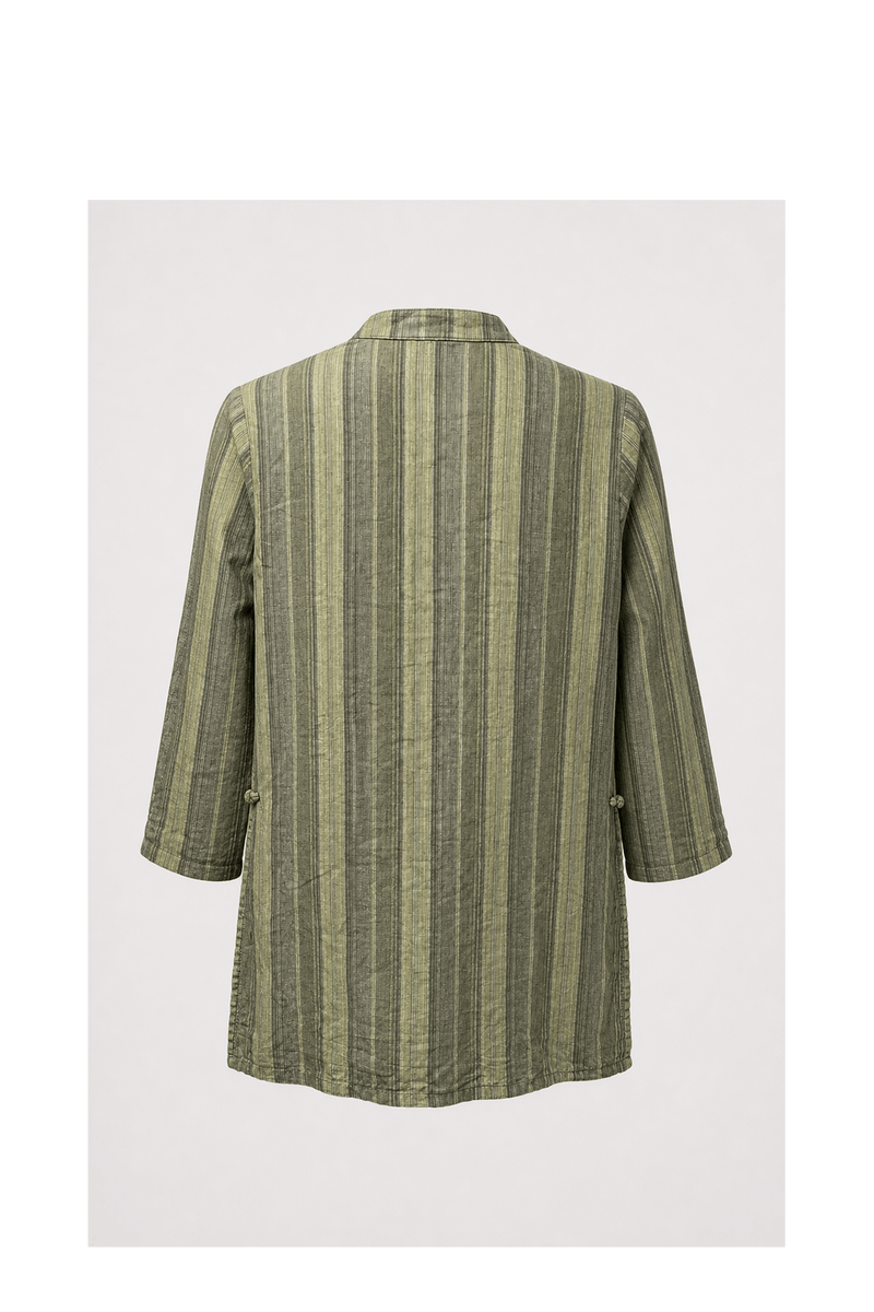1970s Sage Green Linen Cotton Blend Tunic - Back View