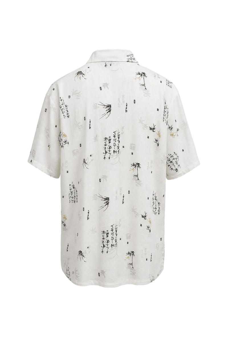 1970s Cream White Linen Blend Shirt - Back View